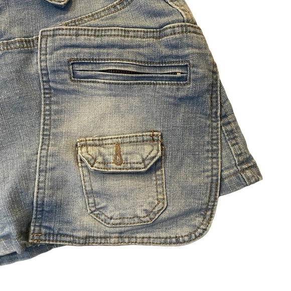 Denim Skort button front pockets belt loops distressed stretch edgy Size 4 - Picture 5 of 9
